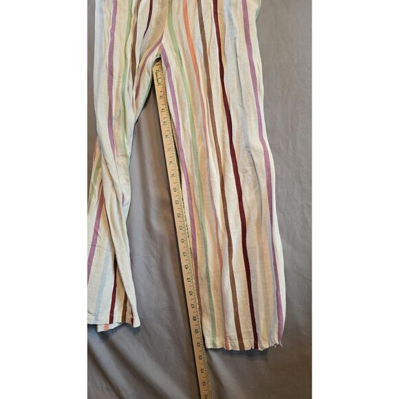 ModCloth Jumpsuit Womens Medium Stripe Pastel Linen Blend Button Front Wide Leg - Picture 6 of 10